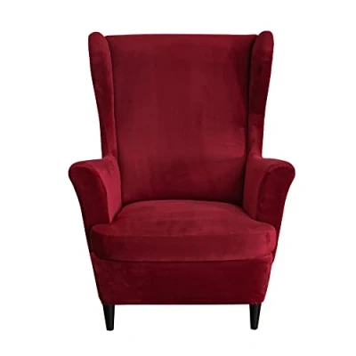 Imagen de CHNSHOME Fundas de sillón orejero elástica 1 Plaza Funda para sillas Orejas Terciopelo 2 Piezas con Respaldo alas