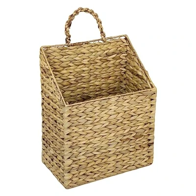 Imagen de HMF cesta colgante trenzada de jacinto agua, para periódicos colgar, 30 x 17,5 38 cm