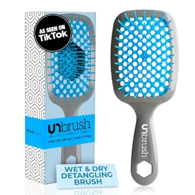 Imagen de FHI HEAT Unbrush Wet &amp; Dry Cepillo desenredante para desenredar el cabello, color azul claro/gris