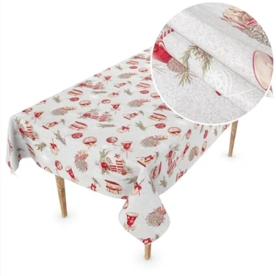 Imagen de ANRO Mantel de hule Navidad, lavable, diseño navideño, 200 x 140 cm