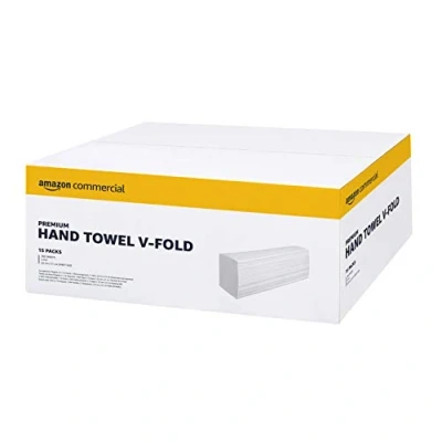 Imagen de AmazonCommercial Toallas Papel Secamanos Plegado V, 2 Capas Premium, 3990 Hojas (15 paquetes de 266), Tamaño la Hoja: 22 cm x 21