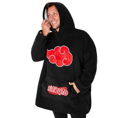 Imagen de Naruto Batamanta Hombre Sudadera Manta con Capucha, Ropa de Sherpa Hoodie Regalos Navidad (Negro/Rojo)
