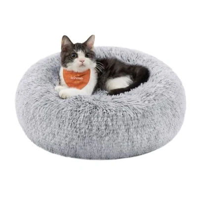 Imagen de Feandrea Cama de Perros, para Cojín Central Extraíble y Lavable, Alfombra Felpa Suave Mullida, 40 cm Diámetro, Gris Ombré PGW036G01