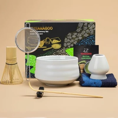 Imagen de TEANAGOO juego de té matcha, japonés, cuenco batidor bambú cuchara, tamizador, soporte para