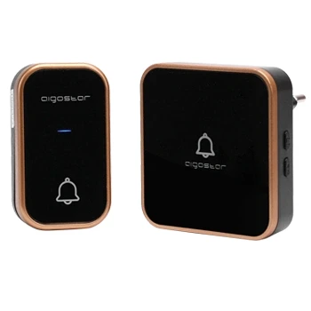 Imagen de Aigostar Timbre Inalámbrico, de Puerta con Autoalimentado, Inalámbrico Exterior Impermeable Indicadores LED, Resistente al Agua, 36 Melodías, 3 Niveles Volumen, Negro