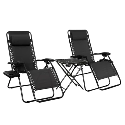 Imagen de Amazon Basics sillas con gravedad cero y mesa auxiliar, Paquete de 2, color negro