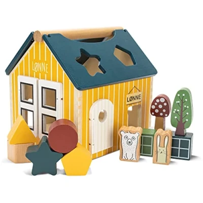 Imagen de HEJ LØNNE! Casa de Madera para Encajar Formas, con 12 Piezas Juguete Montessori Motricidad y Coordinación a Partir 1 año