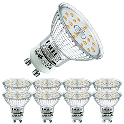 Imagen de EACLL Bombillas LED GU10 Blanco Cálido 4.9W Reemplaza 70W Halógena, Pack de 8, Focos Sin Parpadeo AC 230V, 2700K 515 Lúmenes 120 Spotlight, Lámpara Reflectora no Regulable