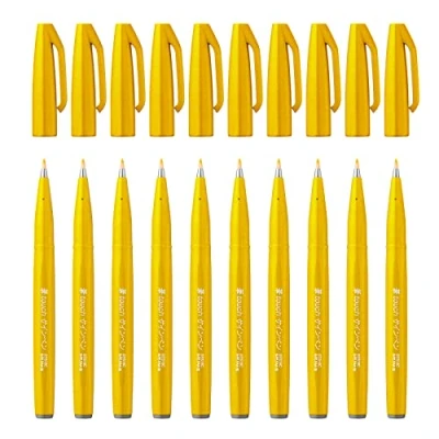 Imagen de Pentel Rotulador Touch con punta de pincel, Color amarillo Paquete 10 piezas (SES15C G)