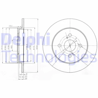 Imagen de DELPHI BG4055 Disco de freno 259 9 4 macizo aceitado sin procesar cojinete rueda, anillo sensor ABS TOYOTA: Yaris II Hatchback