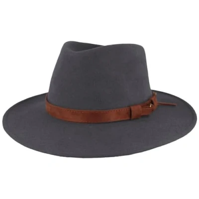 Imagen de Breiter Sombrero Fedora Enrollable Trekking 100% Lana de Fieltro Impermeable y Flexible, Ribete Piel Cuero, Unisex, Gris Antracita Flecos 59