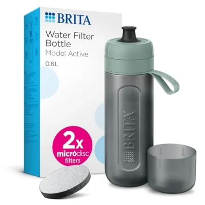 Imagen de BRITA Botella deportiva con filtro de agua Active verde oscuro (600 ml) comprimible sin BPA para viajes, filtra cloro, impurezas, hormonas y pesticidas al beber/apto lavavajillas