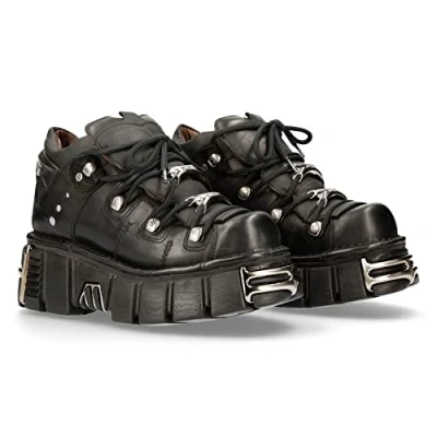 Imagen de New Rock Botín Piel Negro Mujer Zapato Plataforma ICONIC 106 Black Woman Ankle Leather Shoes Boots M.106N S16 (numeric_39)