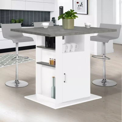 Imagen de IDMarket Ilot Central UGO 110 cm Bandeja efecto hormigón y blanco con almacenamiento