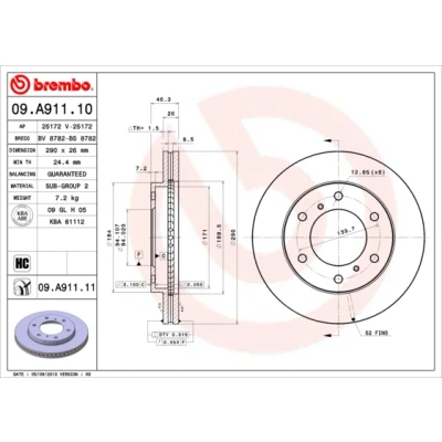 Imagen de BREMBO COATED DISC LINE 09.A911.11 Disco de freno 290 26 6 ventilación interna revestido altamente carbonizado MITSUBISHI: PAJERO 4
