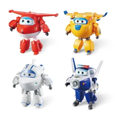 Imagen de Super Wings Caja Transforming x4 Aviones Figuras Robots Transformables del Dibujo Animado Juguete Infantil a Partir de 3 años 12 cm, Color Jett/Paul/Donnie/Astra, Multicolor (Auldey EU730206)