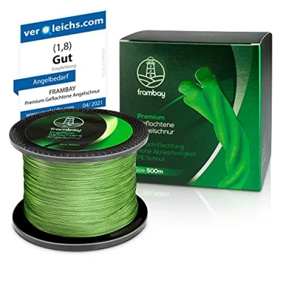 Imagen de Frambay sedal de pesca trenzado con fuerte 4 capas, y flexible, 150 m (verde, 500 0,14 mm 9 kg)