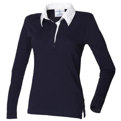 Imagen de Front Row Polo de Manga Larga, para mujer, Blu navy/Bianco, 4XL