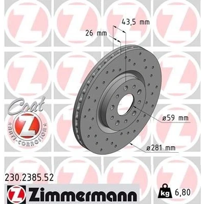 Imagen de ZIMMERMANN SPORT COAT Z 230.2385.52 Disco de freno 281 26 10/5 5 98 ventilación interna, perforado revestido FIAT: Tipo Hatchback, Familiar