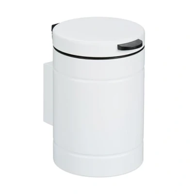 Imagen de Relaxdays Cubo de Basura Baño 3 Litros Pared, Mecanismo Cierre Automático, Basurero Metal, Papelera WC Redonda, Blanco