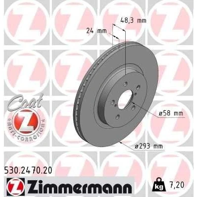 Imagen de ZIMMERMANN 530.2470.20 Disco de freno 293 24 7/5 5 100 ventilación interna revestido altamente carbonizado SUBARU: Impreza V Hatchback