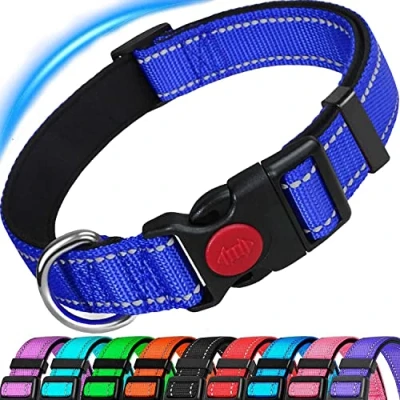 Imagen de ATETEO Reflective Dog Collar with Safety Locking Buckle and Soft Neoprene Padded, Adjustable Durable Nylon Puppy Collars for Small Medium Dogs,Light Blue,S: 9 14.2 inch