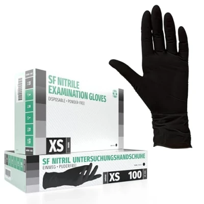 Imagen de guantes de nitrile, 100 pcs caja (XS, Negro), examen desechables libres látex, sin polvo, limpieza guantes, sanitarios para la cocina, cocina limpieza, seguridad manejo alime