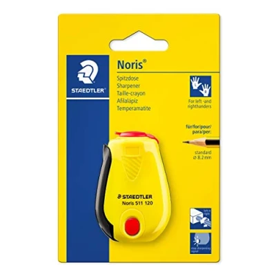 Imagen de STAEDTLER Sacapuntas Noris, para lápices de hasta 8,2 mm, adecuado zurdos y diestros, función carraca, indicador punta, puntas en ambas direcciones, punta blíster, 511 120 BK
