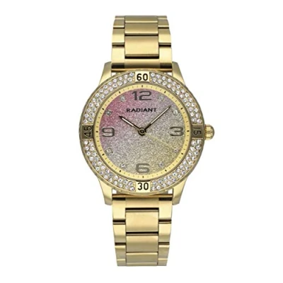 Imagen de Radiant Reloj analógico para Mujer Colección Frozen. Dorado con Brazalete y Esfera Dorada Rosa Glitter. Bisel pedrería. 3ATM. 38mm.