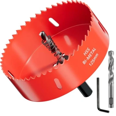 Imagen de GARHWAL HSS M42 Bi metal 125 mm, con adaptador y taladro centrado, ideal para madera, plástico, paneles de yeso, madera contrachapada metales, profundidad corte hasta 38 mm