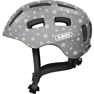Imagen de ABUS Casco de bicicleta Youn I 2.0 con luz para niños, adolescentes y jóvenes niñas niños gris estampado estrellas, talla M