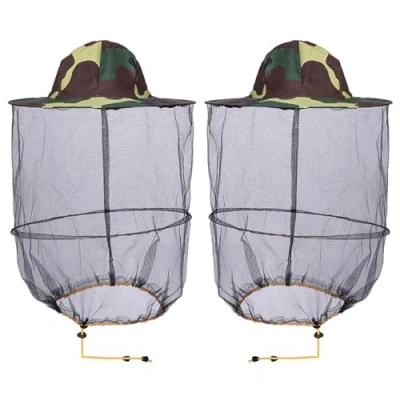 Imagen de HunterBee 2 sombreros redondos de apicultura con red velo para apicultores, sombrero guardián abejas aseo perros, mosquitero, unidades, camuflaje, Taille unique