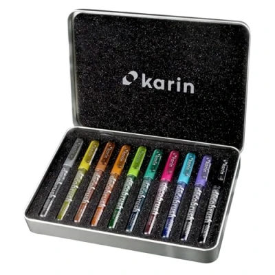 Imagen de Karin DecoBrush Metallic Juego de 10 piezas cuerpo transparente con sistema sin enganches, 2,4 ml