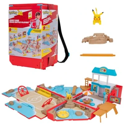 Imagen de Bandai Pokémon Mochila de entrenador playa Universo juego con minijuegos Bolsa que se transforma en zona Figura Pikachu incluida Estuche juguete infantil