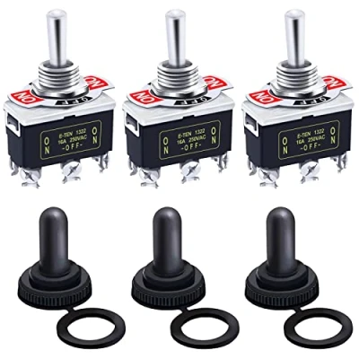 Imagen de mxuteuk 3 piezas interruptor de palanca basculante alta resistencia 20A 125V DPDT ON/OFF/ON posiciones y 6 pines con tapa impermeable murciélago metálico Ten 1322 3mz B203