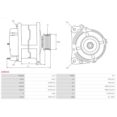 Imagen de AS PL A0941S Alternador 12V 120A