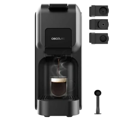 Imagen de Cecotec Cafetera Cápsulas Express Compacta FreeStyle Compact Black. 1350W, 20 Bares, Apta para Café Molido, Dolce Gusto, Nespresso y K fee, Depósito Extraíble de 800ml, Apagado Automático