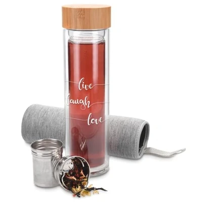 Imagen de Navaris Botella de Agua Cristal Termo para té 500 ML Vidrio borosilicato Tetera con Filtro Acero Tapa y Funda Neopreno