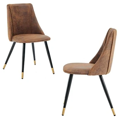 Imagen de MEUBLE COSY Juego de 2 Sillas Comedor Vintage Retro Sillón Tapizado en Gamuza con Patas Metálicas para Cocina Salón, Metal, Marrón + Dorado, 52.5x49.5x83cm, Unidades