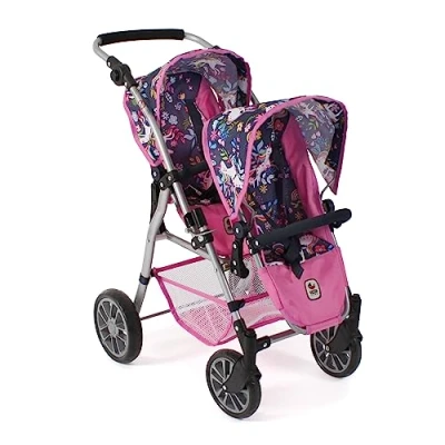 Imagen de Bayer Chic 2000 Cochecito para muñecas Twinny, Doble Dos muñecas, Gemelo niños de 4 a 8 años, Unicornio, Rosa Marino, 691 43