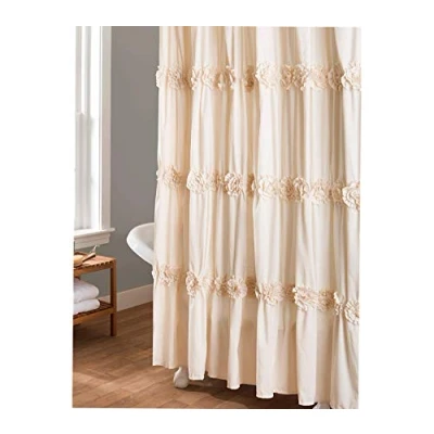 Imagen de Lush Decor Darla Cortina de Ducha Floral Fruncida, 72 x Pulgadas, Marfil, poliéster algodón, Crema, 183x 183 cms