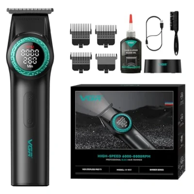 Imagen de VGR 977 Recortadora Profesional para Hombres, de Cuchilla T 8000rpm, Cortapelos Barbero Sin Cable con Cero Espacio, Recortadoras Recargables Pantalla LED, Negro