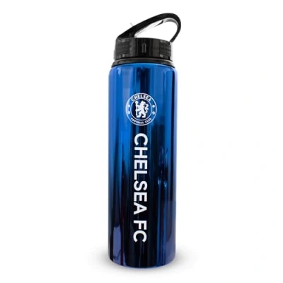 Imagen de Hy Pro Botella UV de aluminio con licencia oficial del Chelsea F.C 750 ml, popote plegable integrado, acabado neocromático, a prueba fugas, ligera, sin BPA, Barca, Blues