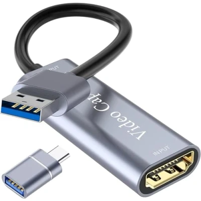Imagen de Video Capture Card 4K HDMI a USB Card, Full HD 1080P para Windows Linux, Mac OS, cámara/DV/Streaming Multimedia, Juego/transmisión en Directo (Plata)