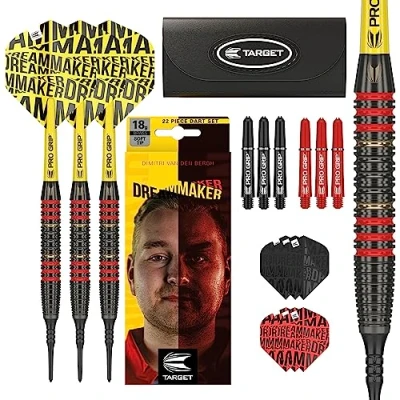 Imagen de TARGET Dimitri Van Den Bergh Dream Maker Brass Softdarts Set Dartpfeile Dardos, Unisex, Negro, Amarillo y Rojo, 18 g