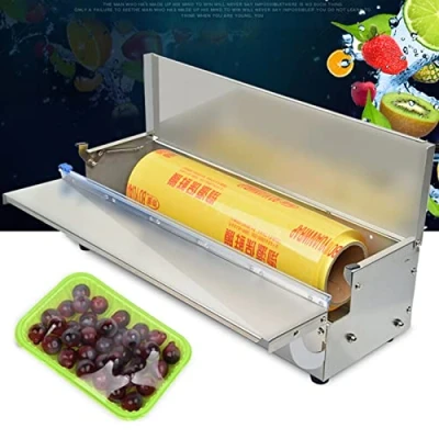 Imagen de Cortador de Film Transparente, dispensador Reutilizable con portaobjetos, película Acero Inoxidable, Adecuado para envases Frescos el hogar supermercados.