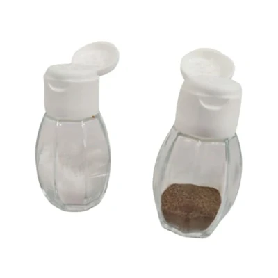 Imagen de Fackelmann Salero y Pimentero Individual para Mesa con Recipiente de Cristal Transparente Tapa en Polipropileno Blanco, Juego Pimentero, 8x4 cm, 2 uds.