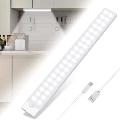 Imagen de Tailcas Luz de Armario con Sensor Movimiento, 3 Modos 2000mAh USB Recargable Nocturna, Adhesiva Regulable Lampara LED para Cocina, Escalera, Garaje, Pasillo, Emergencias