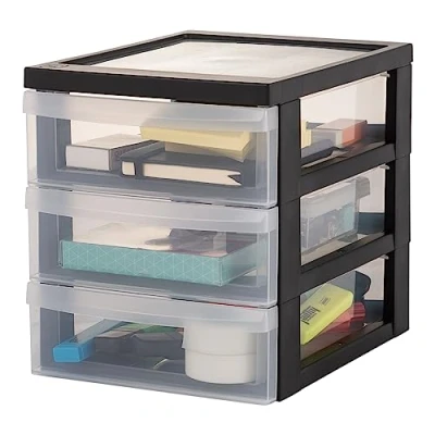 Imagen de Iris Ohyama Unidad de cajones almacenamiento escritorio con 3 superficiales, Negro, A4, documentos, accesorios, para oficina, útiles escolares, hogar, torre, DC A5 Middle
