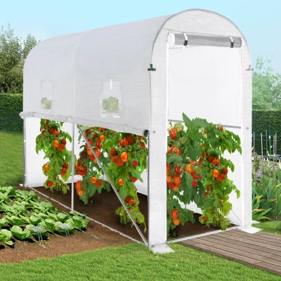Imagen de IDMarket Invernadero de tomates elevable blanco con 2 ventanas mosquitera y puerta cremallera